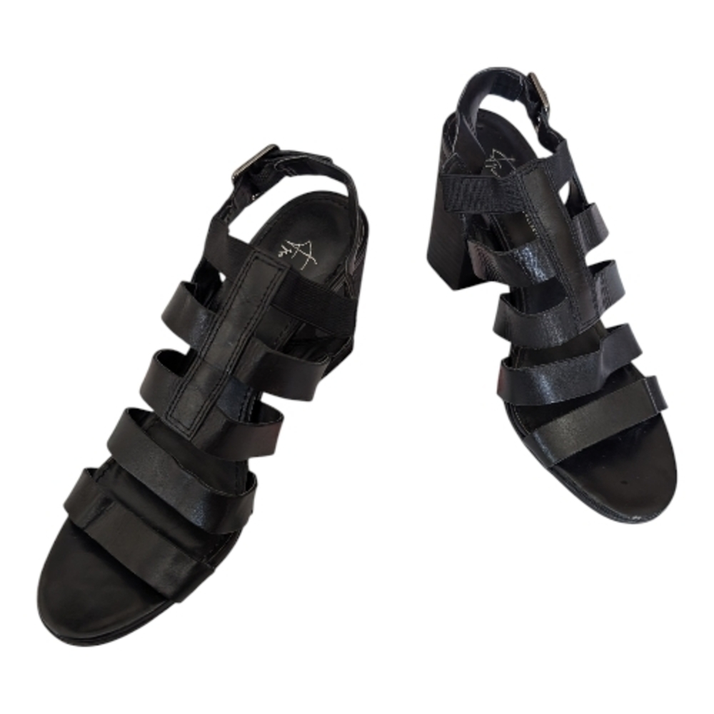 Franco Sarto Black Multi-Strap Block Heel Sandals